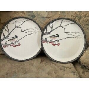 Set of 2 Discontinued Kate Williams Winter Chickadee Dinner Plates